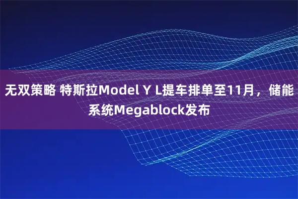 无双策略 特斯拉Model Y L提车排单至11月，储能系统Megablock发布